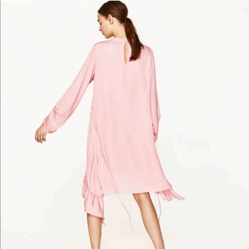 Zara woman’s sz Large Frilled Pink Midi Dress Ruffled Hem Boho NWT - Picture 10 of 15